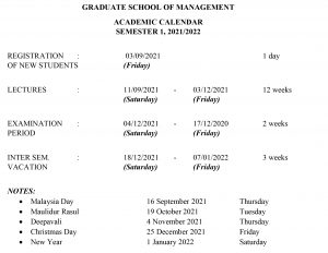 Academic Calendar – IIUM Graduate School of Management